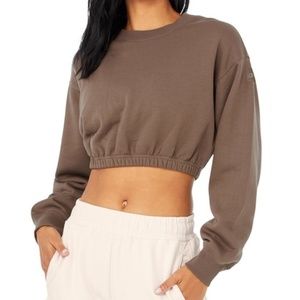 Alo Yoga Devotion Crew Neck Pullover Cropped Sweatshirt Brown Hot Cocoa
